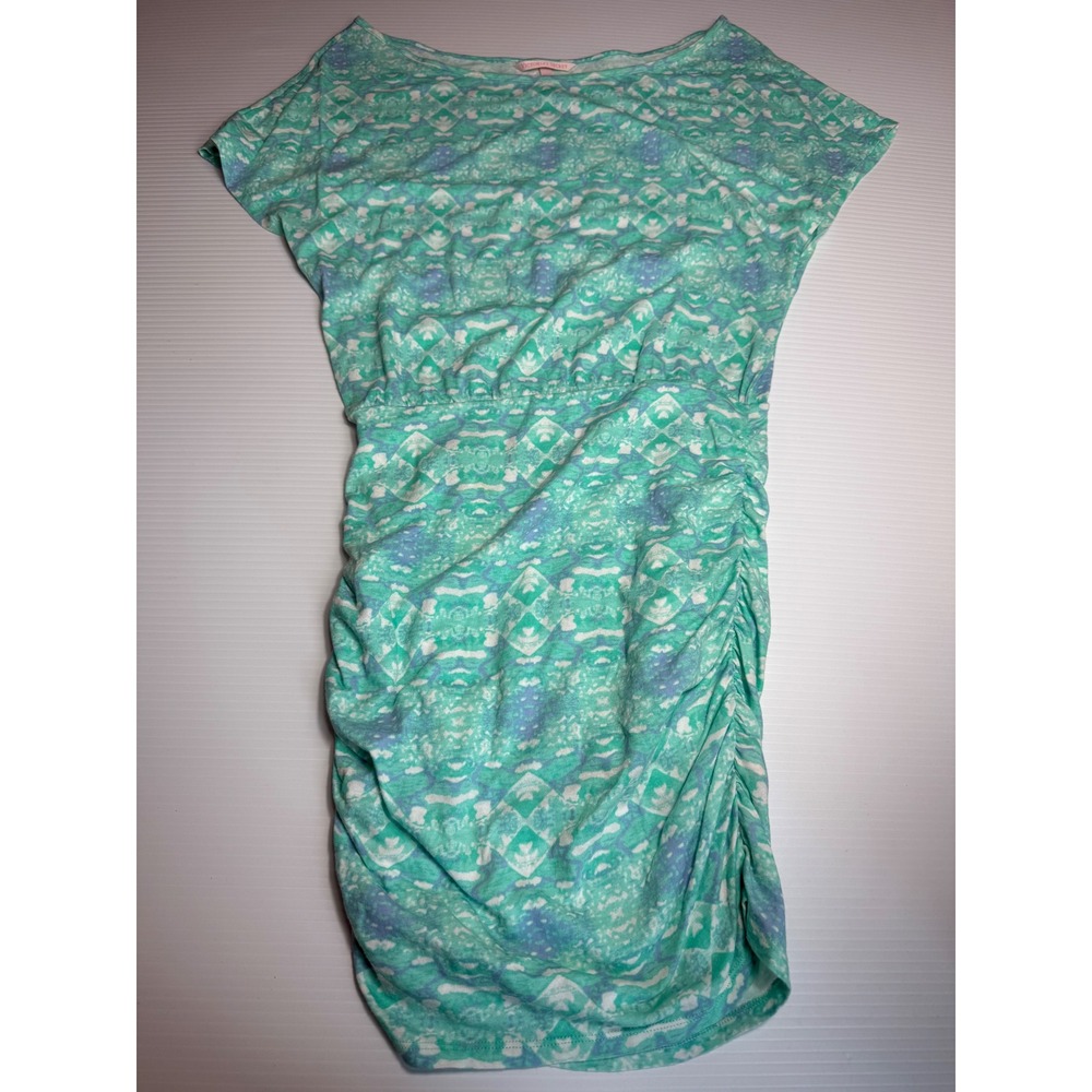 Victoria's Secret XS Green Blue Ruched Bodycon Mini Dress Short Sleeve